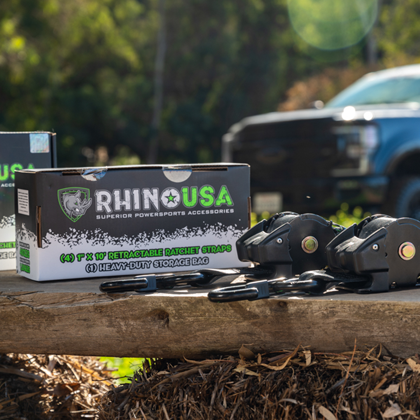 Rhino USA retractable ratchet straps with packaging
